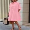 chouyatou Women's Spring Summer Button-Down Shirt Dress Loose A-Line Midi Shift Tunic Dress (Large, Pink) view 3