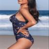 CUPSHE Women One Piece Swimsuit Deep V Neck Tummy Control Low Back M Navy Floral view 3