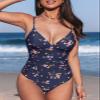 CUPSHE Women One Piece Swimsuit Deep V Neck Tummy Control Low Back M Navy Floral view 4