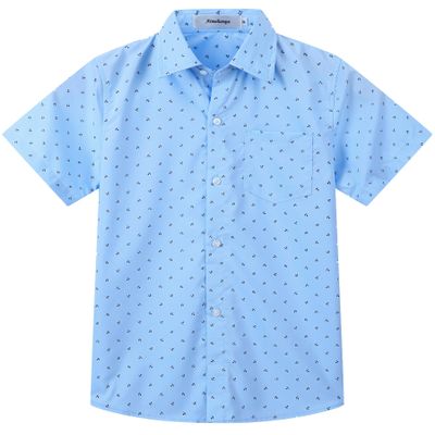 Aimehonpe Kids Boys Short Sleeve Print Dress Shirt Wrinkle-Free Button Down Comfort Flex Hawaiian Shirts Summer Outfits, BlueAnchor, Small