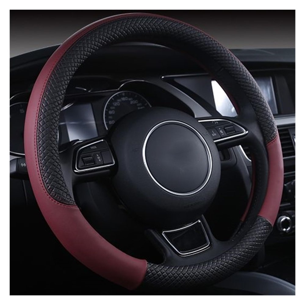 FUERU Car Steering Wheel Cover Set Universal Car Steering Wheel Cover Genuine Leather Breathable Sweat-Absorbing Fashion Car Interiors (Color : 5#)