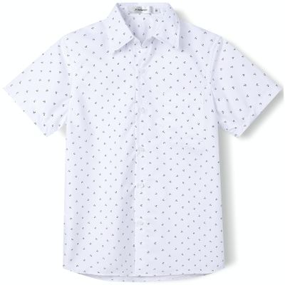 Aimehonpe Kids Boys Short Sleeve Print Dress Shirt Wrinkle-Free Button Down Comfort Flex Hawaiian Shirts Summer Outfits, WhiteAnchor, Small