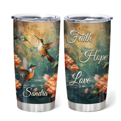 Hyturtle Personalized Gifts For Hummingbird Lover - Faith Hope Love Custom Name Stainless Steel Tumbler 20oz With Lid - Idea Animal Lover Gifts For Women Girl Kids On Birthday, Christmas