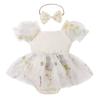 Baby Girl 1st Birthday Outfit Cake Smash Romper Dress Newborn Floral Lace Tulle Boho First Birthday Princess Tutu Dresses + Bowknot Headband Summer Clothes # Beige Flower 12-18 Months view 1