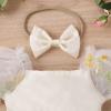 Baby Girl 1st Birthday Outfit Cake Smash Romper Dress Newborn Floral Lace Tulle Boho First Birthday Princess Tutu Dresses + Bowknot Headband Summer Clothes # Beige Flower 12-18 Months view 3