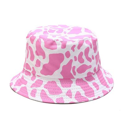 Mashiaoyi Unisex Print Double-Side-Wear Reversible Bucket Hat Cow Pattern Pink