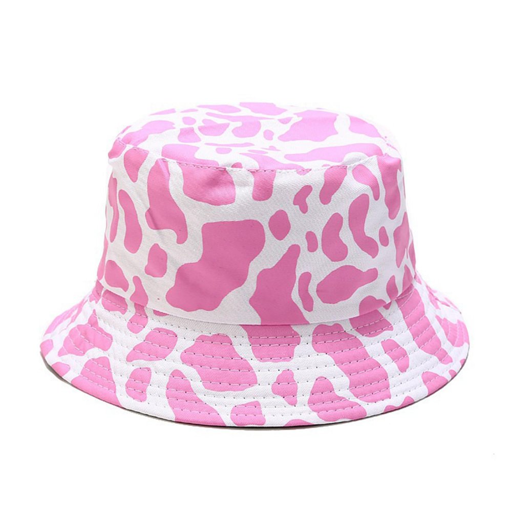 Mashiaoyi Unisex Print Double-Side-Wear Reversible Bucket Hat Cow Pattern Pink