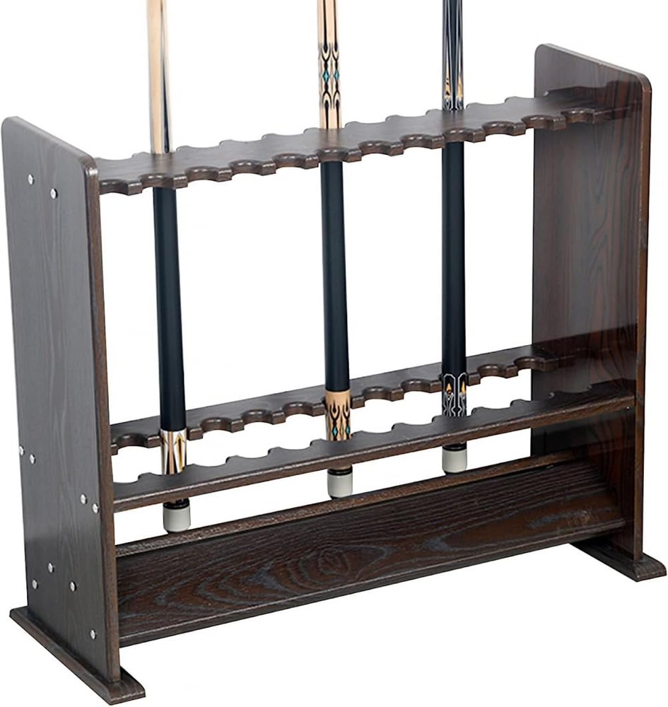 BAZAC Pool Cue Racks, Which Can Hold Up to 24 Billiard Cues Floor-Standing Design Ball Holder Very Suitable for Families Clubs Schools/Black Wood Grain / 72x24x60cm
