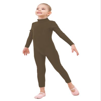 Genfirdom Girls Unitards Long Sleeve Full Body Leotard Kids Turtleneck Bodysuit for Dance Costume Gymnastics 3-12 YearsBrown,7-8