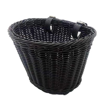 Bike Basket, Hand Woven Front Handlebar Bicycle Basket with Adjustable Leather Straps, Wicker Front Handlebar Bike Storage Basket for Small Bicycles or Folding Bikes, 21x17x16cm(Black)