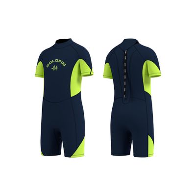 Goldfin Kids Wetsuit for Boys, 3mm Shorty Wetsuit for Kids Neoprene Back Zipper Wet Suits for Water Sports Surfing Swimming Snorkeling Diving Green Size 8