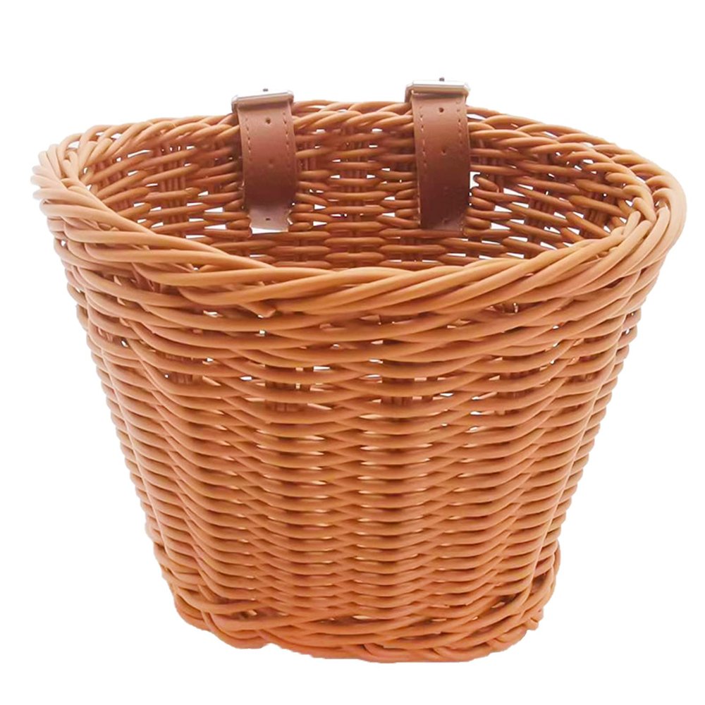 Bike Basket, Hand Woven Front Handlebar Bicycle Basket with Adjustable Leather Straps, Wicker Front Handlebar Bike Storage Basket for Small Bicycles or Folding Bikes, 21x17x16cm(Brown)