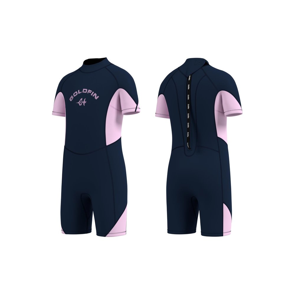 Goldfin Kids Wetsuit for Girls, 3mm Shorty Wetsuit for Kids Neoprene Back Zipper Wet Suits for Water Sports Surfing Swimming Snorkeling Diving Purple Size 12