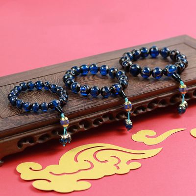 KAROYD Fragrant ash Glass Multi-Colored Multi-Treasure swallowing Beast Bracelet Buddha Head Model [Blue]