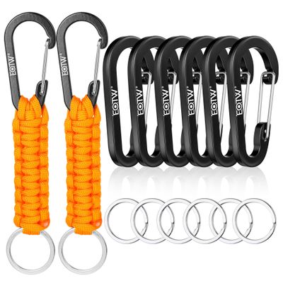 EOTW 6pcs Carabiner Clip and 2pcs Paracord Keychain Small Aluminum Caribeaner D Ring for Camping, Hiking, Fishing Or As A Key Organizer Orange