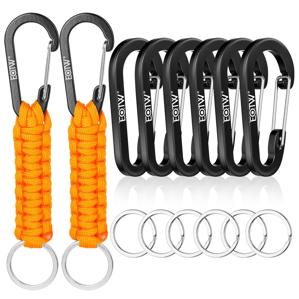 EOTW 6pcs Carabiner Clip and 2pcs Paracord Keychain Small Aluminum Caribeaner D Ring for Camping, Hiking, Fishing Or As A Key Organizer Orange