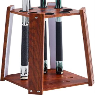 BAZAC 60cm / 24" Tall Retro Wooden Pool Cue Storage Stand, Equipment Organizer Rack, 8 Putter for Garage, Practice Club