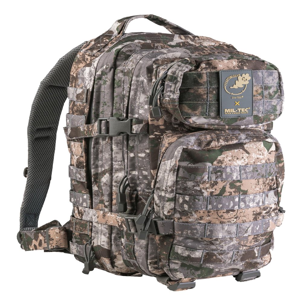 Mil-Tec Unisex Assault Pack - Rugged Durable Lightweight Ergonomic Versatile Tactical Outdoor Camping Hiking Backpack with Adjustable Padded Shoulder Straps & MOLLE Loops, Phantomleaf WASP I Z1B, 20L