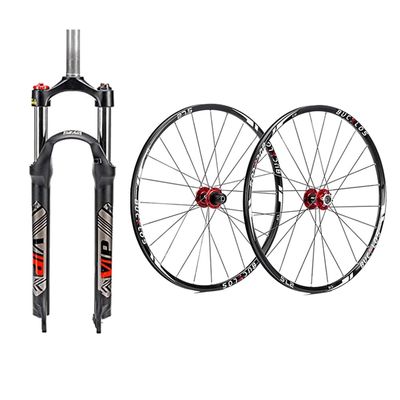 BUCKLOS 29inch QR 9 * 100mm MTB Suspension Fork Travel 100mm, 28.6mm Straight Tube Crown Lock XC Mountain Bike & Carbon Hub Wheels Disc Brakes, 24H Flat Spokes Bike Wheels fit 7-11 Speed Cassette