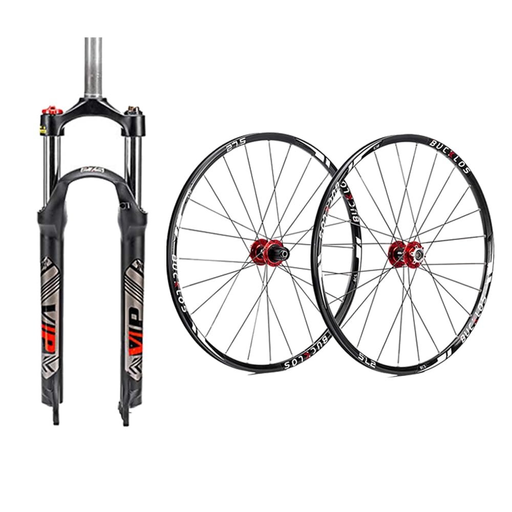 BUCKLOS 29inch QR 9 * 100mm MTB Suspension Fork Travel 100mm, 28.6mm Straight Tube Crown Lock XC Mountain Bike & Carbon Hub Wheels Disc Brakes, 24H Flat Spokes Bike Wheels fit 7-11 Speed Cassette