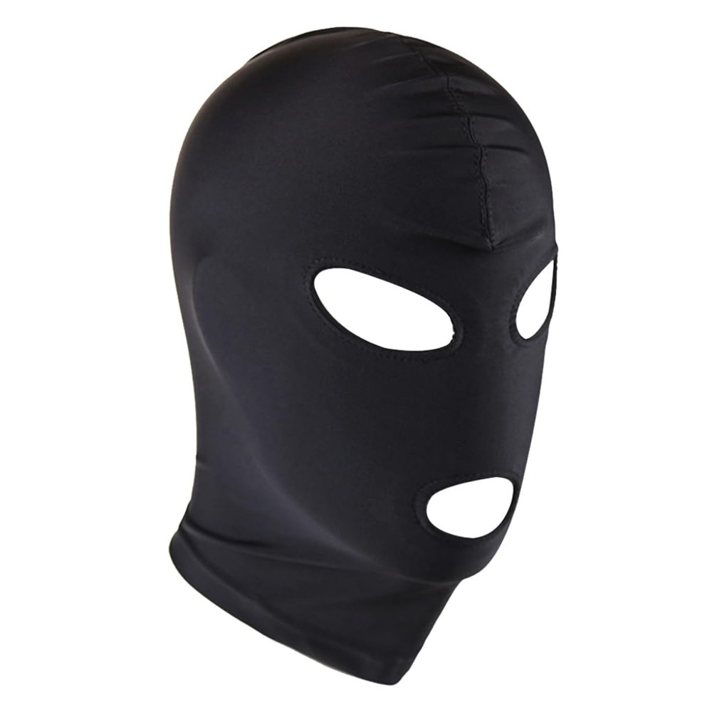 Hularka Unisex Women Men's Wet look Leather Full Face Mask Hood Open Mouth Headgear Hat for Cosplay Party Club Black_B1 One Size