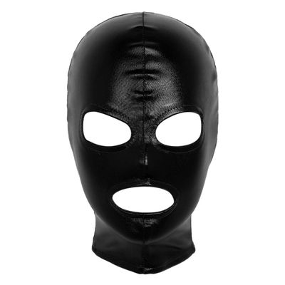 Hularka Unisex Women Men's Wet look Leather Full Face Mask Hood Open Mouth Headgear Hat for Cosplay Party Club Black_A One Size