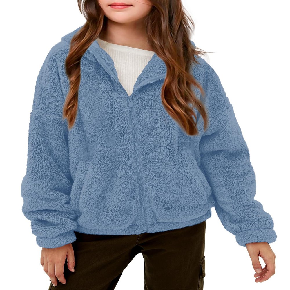 Haloumoning Girls' Outerwear Jackets Kids Soft Fleece Zip up Hoodie with Pockets 5-14 years