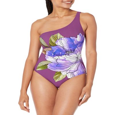 Gottex Women's Standard Wild Flower Shoulder One Piece, Plum/Multicolor