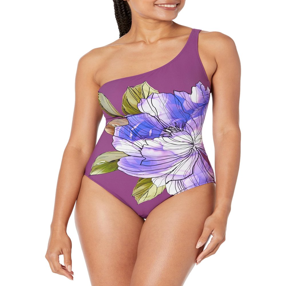 Gottex Women's Standard Wild Flower Shoulder One Piece, Plum/Multicolor