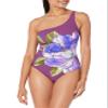 Gottex Women's Standard Wild Flower Shoulder One Piece, Plum/Multicolor view 1