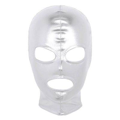 Hularka Unisex Women Men's Wet look Leather Full Face Mask Hood Open Mouth Headgear Hat for Cosplay Party Club Silver_A One Size