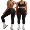 OMKAGI 2 Piece Workout Sets for Women Padded Workout Tops Booty Leggings with Pockets Gym Sets (M,004-Black) view 1