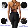 OMKAGI 2 Piece Workout Sets for Women Padded Workout Tops Booty Leggings with Pockets Gym Sets (M,004-Black) view 2