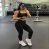 OMKAGI 2 Piece Workout Sets for Women Padded Workout Tops Booty Leggings with Pockets Gym Sets (M,004-Black) view 3