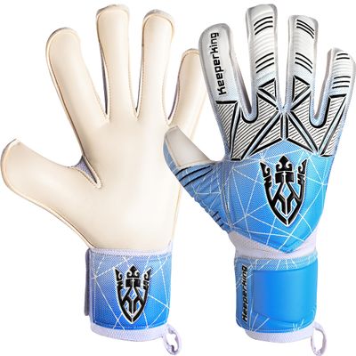 Keeperking Soccer Goalie Goalkeeper Gloves for Kids Boys Youth & Adult,Latex Strong Grip Palms with Removable Finger Spines Protection Children Football Gloves for Training/Match (9, Cyan-FS)