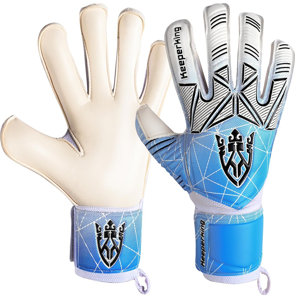 Keeperking Soccer Goalie Goalkeeper Gloves for Kids Boys Youth & Adult,Latex Strong Grip Palms with Removable Finger Spines Protection Children Football Gloves for Training/Match (9, Cyan-FS)