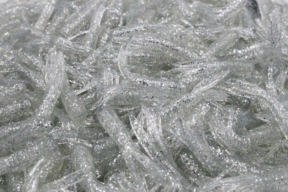 100 pk 1.5" Clear Sparkle Crappie Fishing Tube Jig Skirts Bluegill Perch Trout