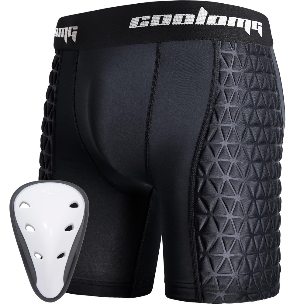 COOLOMG Boys Youth Baseball Sliding Shorts with Athletic Cup Padded Slider Short for Softball Football Lacrosse Hockey Bllack L Black