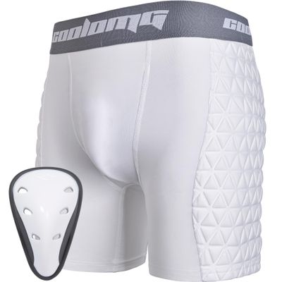 COOLOMG Boys Youth Baseball Sliding Shorts with Athletic Cup Padded Slider Short for Softball Football Lacrosse Hockey White XL