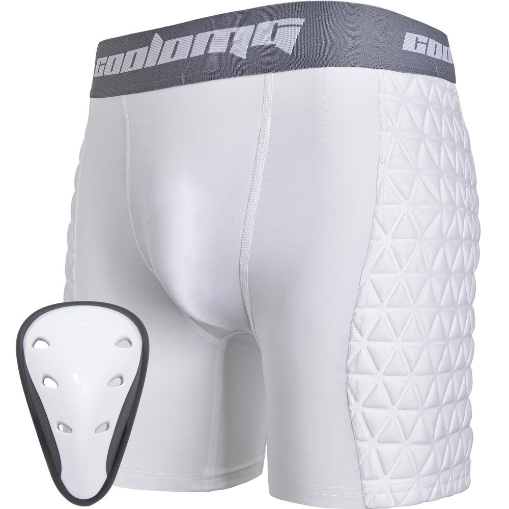 COOLOMG Boys Youth Baseball Sliding Shorts with Athletic Cup Padded Slider Short for Softball Football Lacrosse Hockey White XL