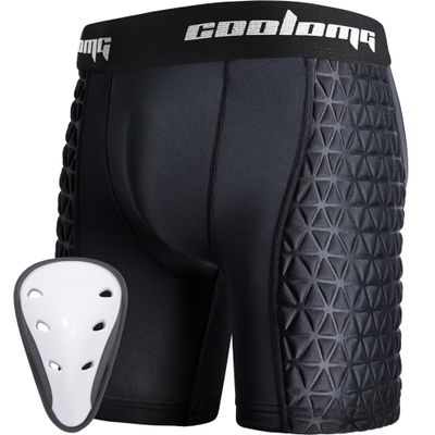 COOLOMG Boys Youth Baseball Sliding Shorts with Athletic Cup Padded Slider Short for Softball Football Lacrosse Hockey Black M