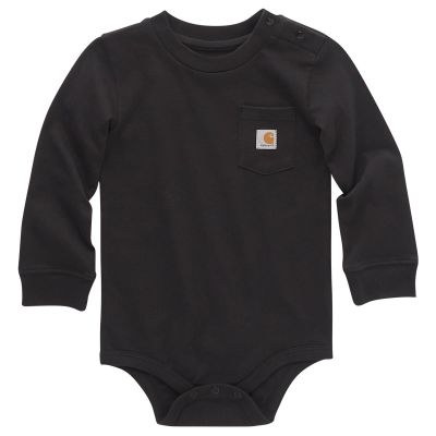 Carhartt Unisex Baby Long-Sleeve Bodysuit, Caviar Dark Black, 6 Months