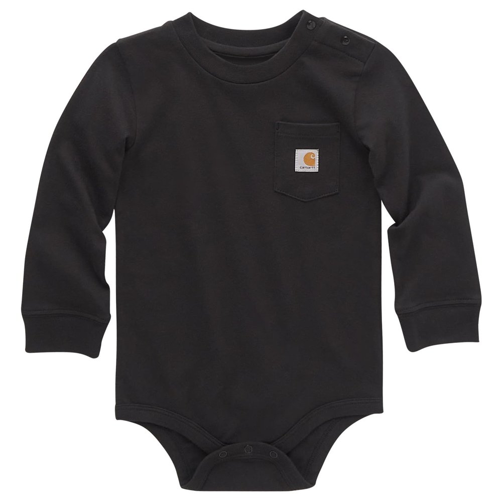 Carhartt Unisex Baby Long-Sleeve Bodysuit, Caviar Dark Black, 6 Months