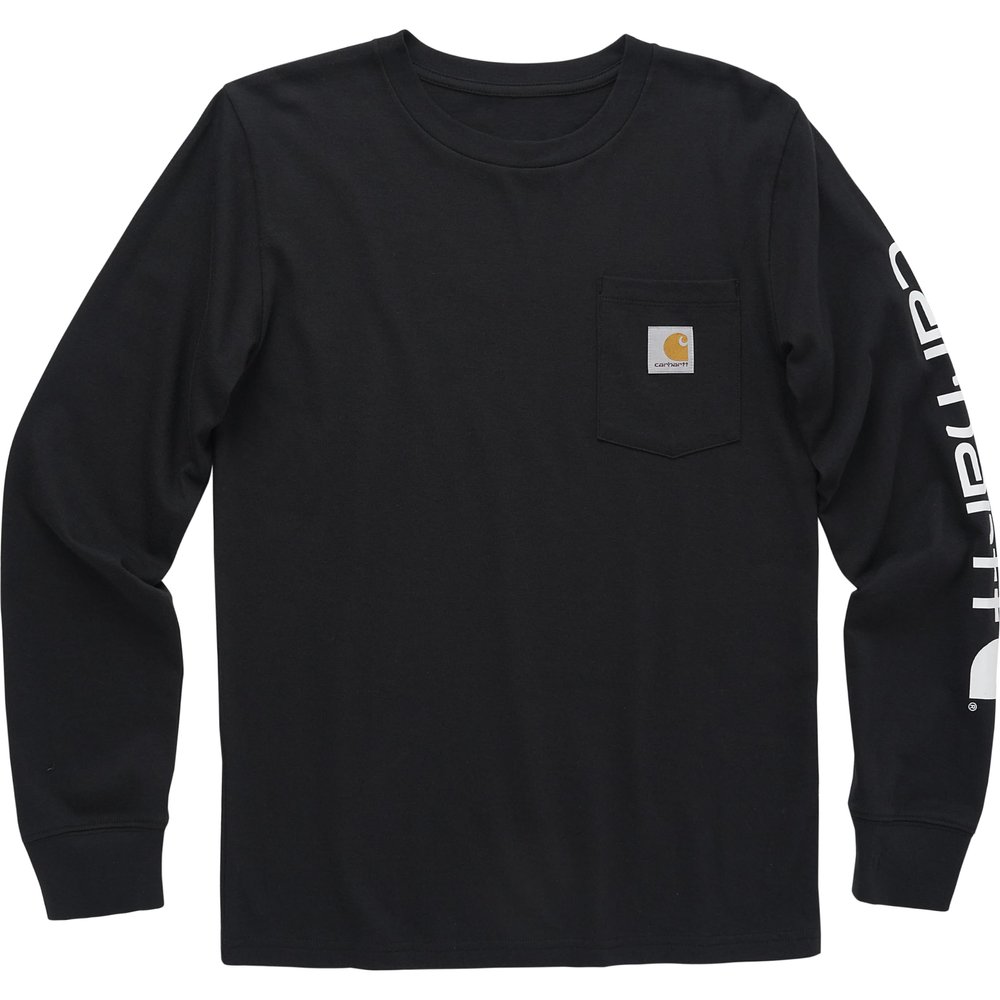 Carhartt Boys Long Sleeve Crewneck T-Shirt with Pocket, Caviar Dark Black, 2T