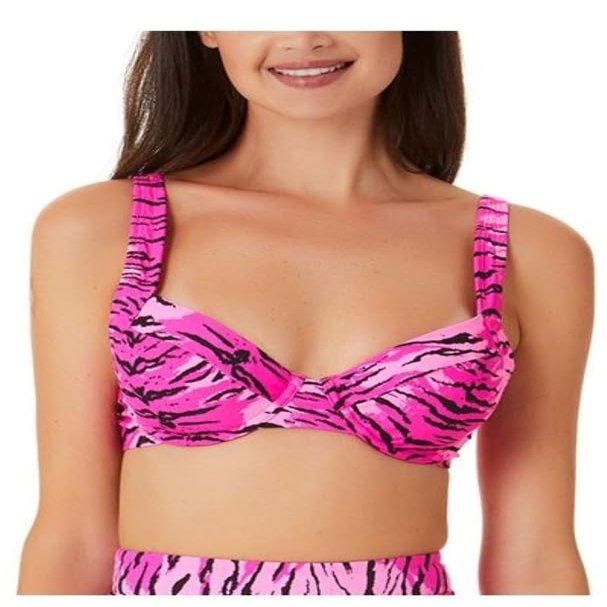 California Waves Women Juniors' Topaz Tiger Underwire Bralette Bikini Top (Pink Print, X-Small)
