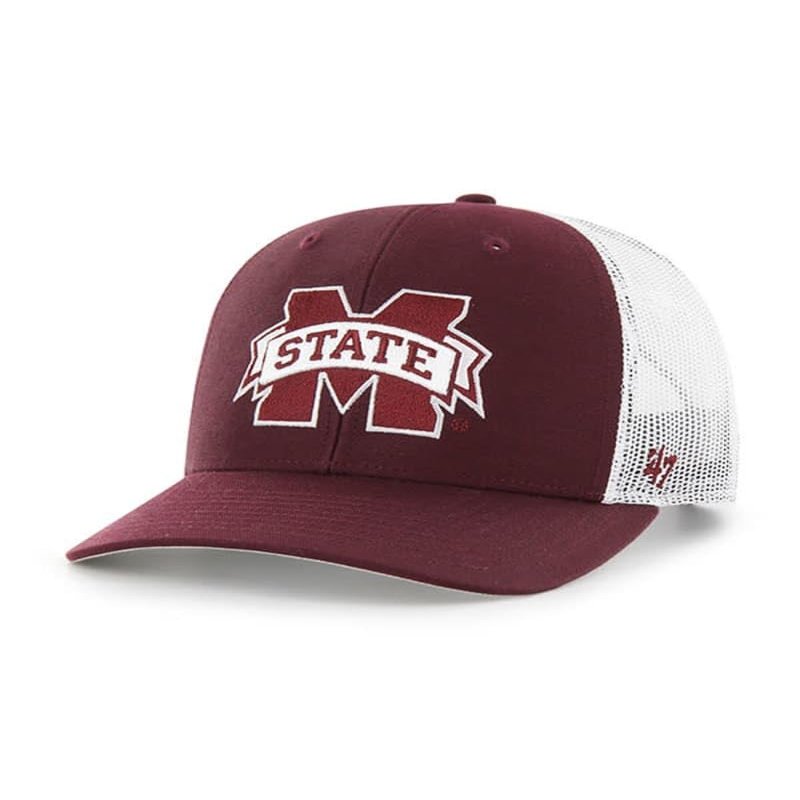 47 Mississippi State Bulldogs Hat Mens Womens Adjustable Trucker Cap, Dark Maroon
