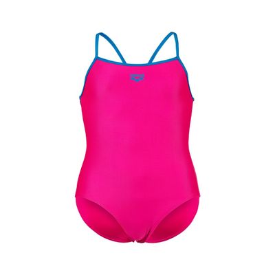 ARENA Feel Girls' Youth Light Drop Back Solid Swimsuit Waterfeel Comfortable One Piece Suit Pool or Beach, US Size 3T/18, Freak Rose/Turquoise