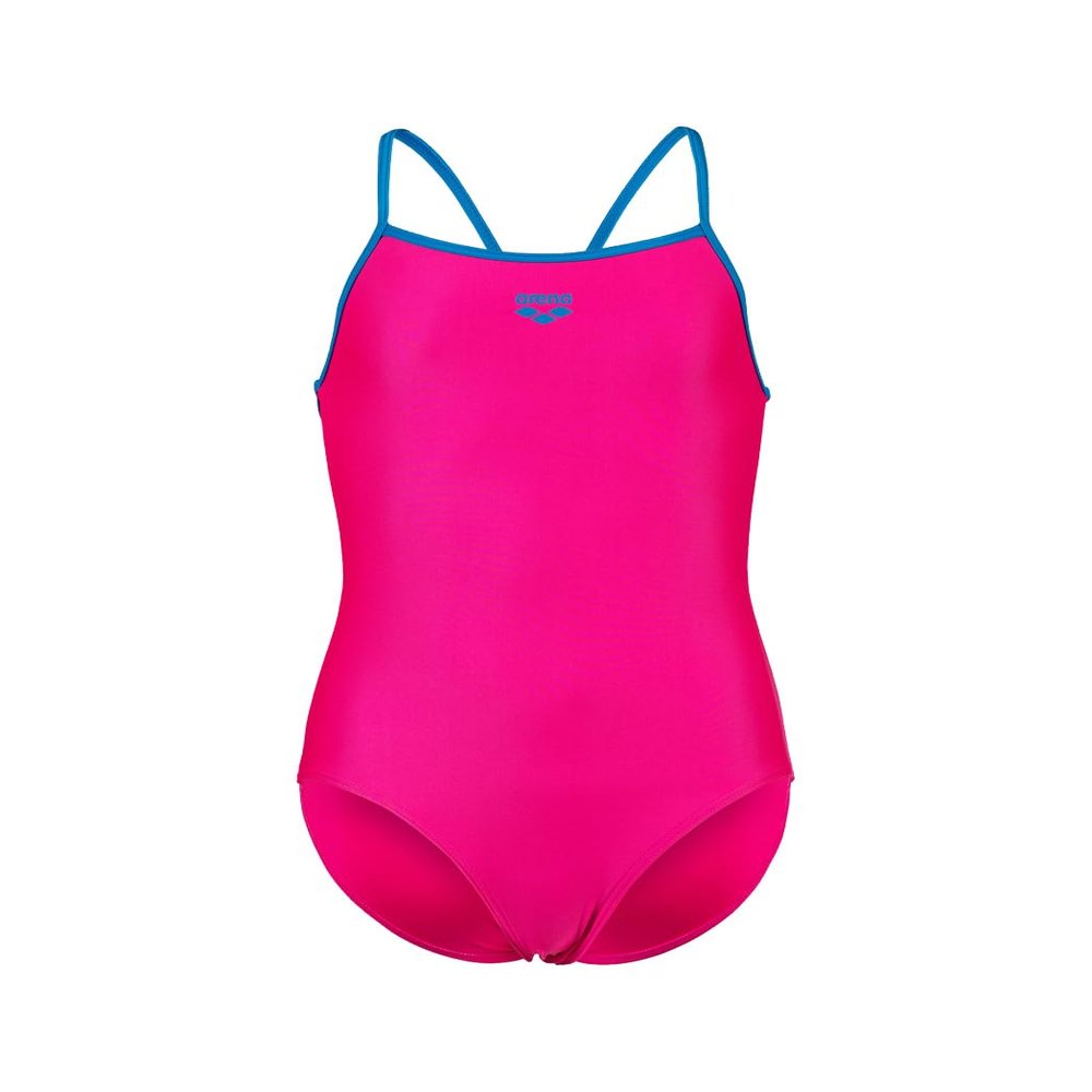 ARENA Feel Girls' Youth Light Drop Back Solid Swimsuit Waterfeel Comfortable One Piece Suit Pool or Beach, US Size 3T/18, Freak Rose/Turquoise