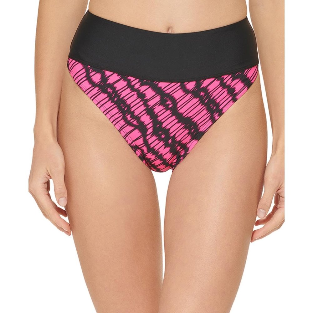 DKNY Womens High-Waist Printed Swim Bottom Separates Black M