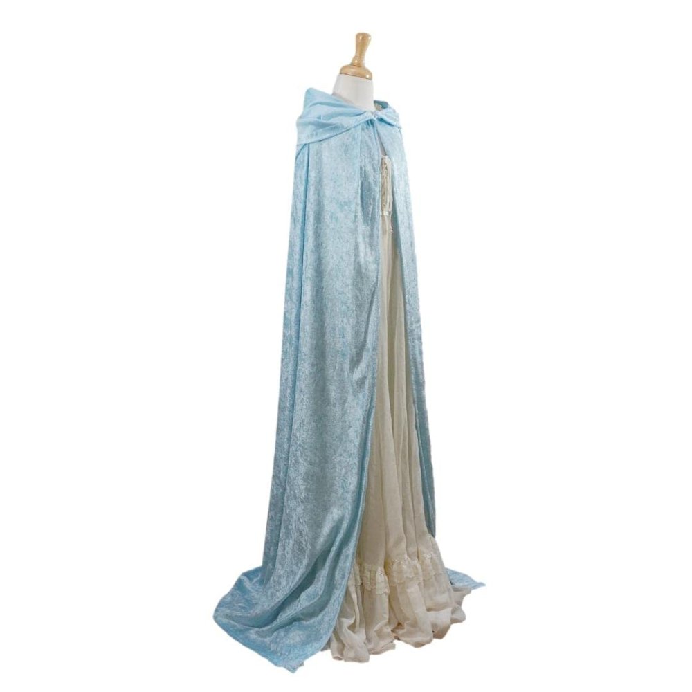 Light Blue Crushed Velvet Full Length Hooded Cape - Baby, Toddler, Kids, Teen, Adult, and Plus Sizes Available (Baby 6-24 months)